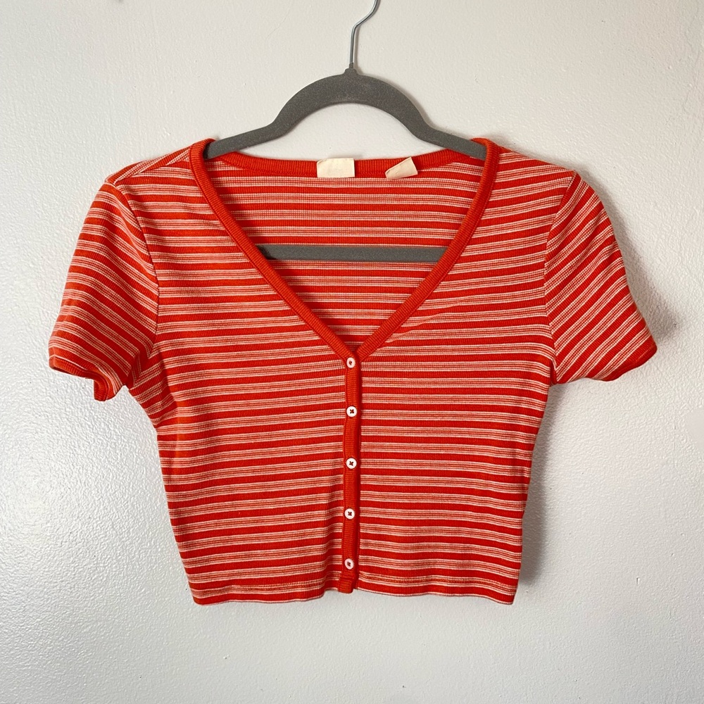 Levis Striped Orange Button-Up Women's Crop Top Small
